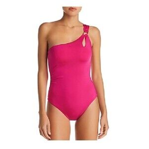 TRINA TURK  Getaway Solids One Shoulder One Piece Swimsuit   2 Berry